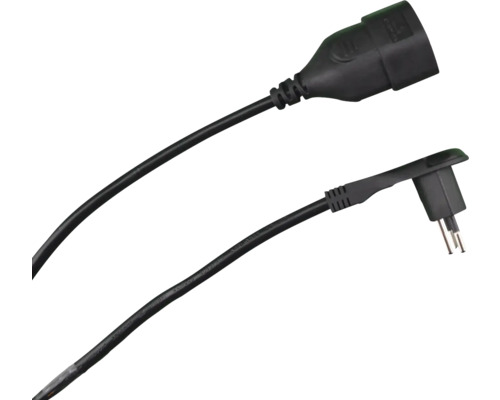 Rallonge avec fiche plate coudée et raccord femelle en noir.