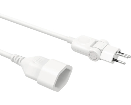 Rallonge avec fiche plate et prise femelle en blanc.