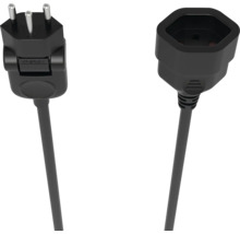 Câble de rallonge noir avec fiche suisse de type J et prise femelle.