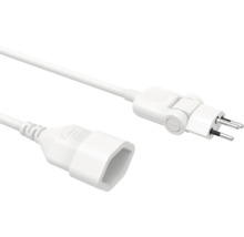 Rallonge blanche avec fiche Euro plate rotative et prise femelle.