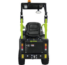 Vue arrière du mini-dumper Zipper avec siège, éclairage et attelage de remorque