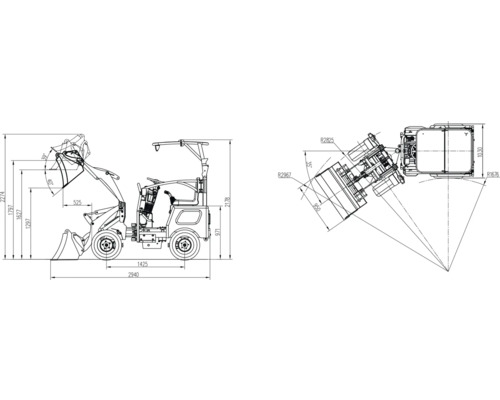 Dessin technique d'un chargeur compact avec indications de dimensions