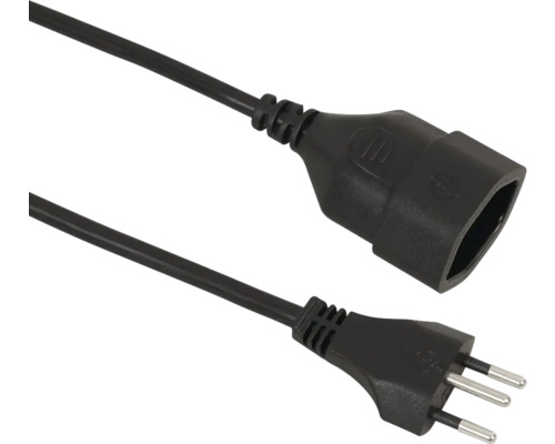 Rallonge avec fiche suisse et prise femelle, noir.
