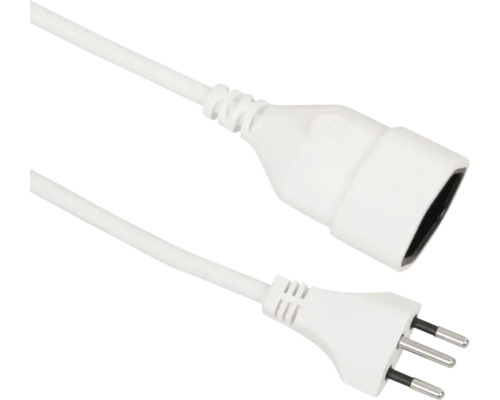 Verlängerungskabel mit einem dreipoligen Schweizer Stecker und einer dreipoligen Schweizer Kupplung.