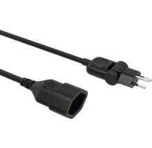 Câble de rallonge noir avec fiche plate rotative et connecteur femelle.
