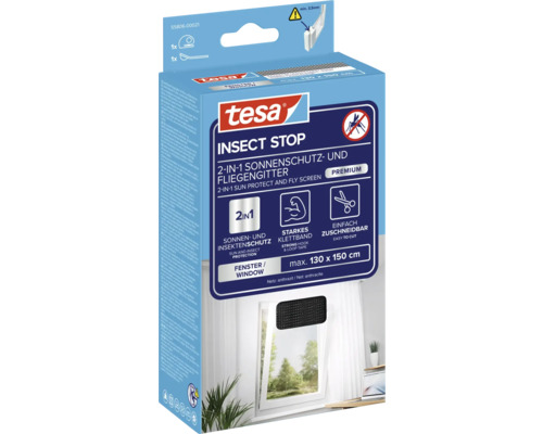 Tesa Insect Stop 2-in-1 Sonnenschutz und Fliegengitter für Fenster, maximale Größe 130 mal 150 Zentimeter