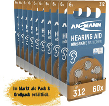 Zehn Ansmann Hörgerätebatterien Typ 312 mit jeweils sechs Batterien