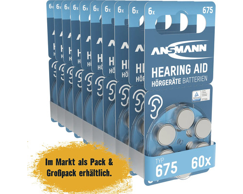Ansammann Hörgerätebatterien Typ 675, 60 Stück