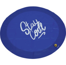 Pataugeoire ronde bleue avec l'inscription Stay Cool et une valve dorée
