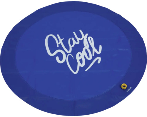 Pataugeoire ronde bleue avec l'inscription Stay Cool et une valve dorée