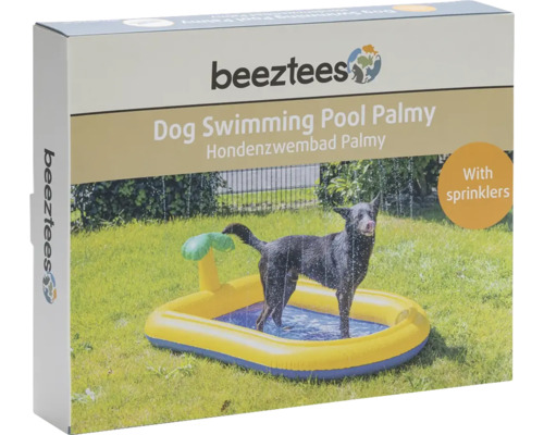 Beelztees piscine pour chien Palmy emballage avec chien dans la piscine