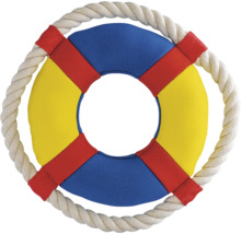 Bouée de sauvetage bleue et jaune avec corde