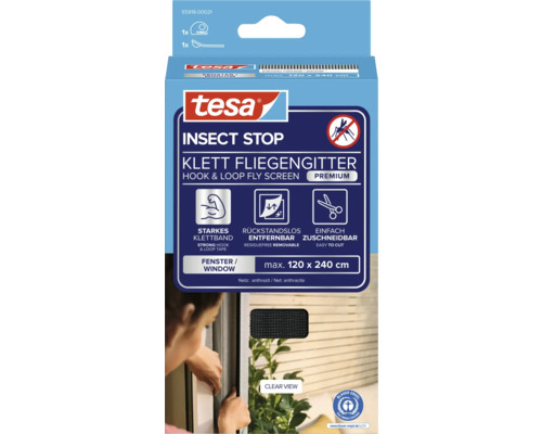 Tesa Insect Stop Klett Fliegengitterverpackung für Fenster bis maximal 120 x 240 Zentimeter