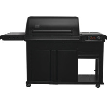 Barbecue à pellets noir avec commande numérique, étagère latérale et meuble bas