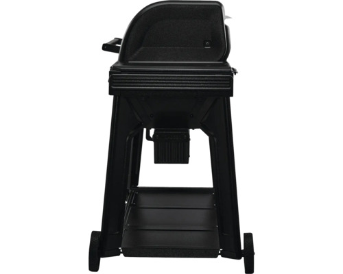 Barbecue noir avec espace de rangement et roues