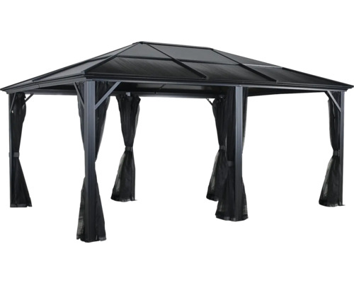 Pavillon avec toit et rideaux