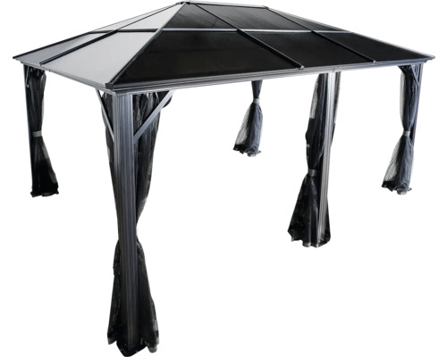 Pavillon avec toit et rideaux