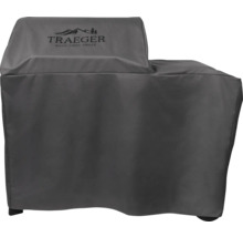 Housse de protection gris foncé pour barbecue à granulés Traeger avec Traeger Logo.