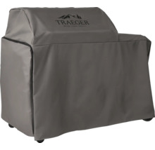 Housse de protection grise pour barbecues à pellets Traeger avec Traeger Logo et fermeture éclair.