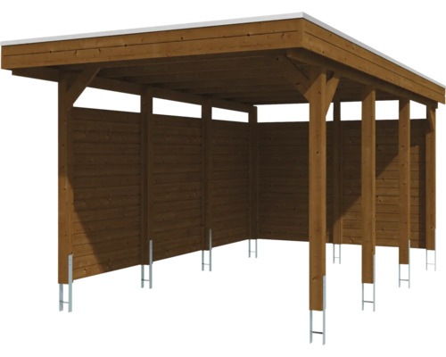 Carport en bois avec toit plat et parois latérales
