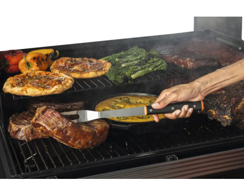 Barbecue avec différents aliments tels que pizza, légumes et viande