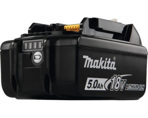Batterie Makita 18 Volt 5,0 Ampères-heures Lithium-Ion avec indicateur de niveau de charge.