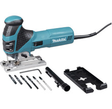 Makita Stichsäge mit Zubehörset bestehend aus Sägeblättern, Innensechskantschlüssel, Absaugstutzen und Gleitschuh.