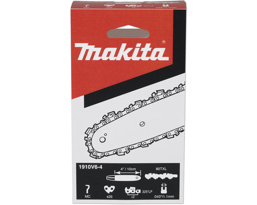 Makita Sägekette 1910V6-4 für 10 Zentimeter Schienenlänge, 1.1 Millimeter Treibgliedstärke, 0.325 Zoll Low Profile Teilung, 26 Treibglieder, Makita Logo.