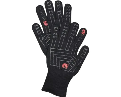 Gants de barbecue noirs résistants à la chaleur de Meater avec structure antidérapante et Meater Logo.