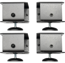 Jeu de quatre pieds de meuble réglables en hauteur avec support en U en métal avec surface texturée.