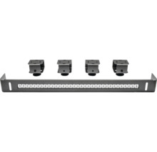 Kit de consoles pour radiateur en métal avec un rail de support perforé et quatre équerres de fixation.