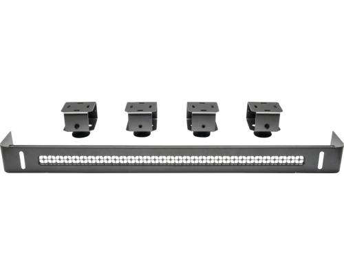 Kit de consoles pour radiateur en métal avec un rail de support perforé et quatre équerres de fixation.