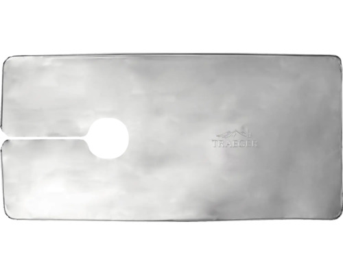 Plaque de récupération des graisses Traeger en acier inoxydable pour barbecues à pellets avec logo.