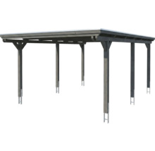 Carport en bois avec toit plat de couleur anthracite, six poteaux avec ancres en H.