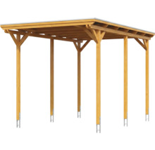 Carport aus Holz mit Flachdach und sechs Pfosten inklusive Pfostenankern.