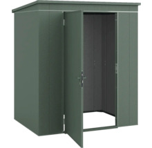 Abri de jardin en métal avec toit en appentis et porte ouverte