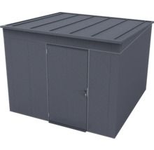 Abri de jardin moderne en métal avec toit plat et une porte en anthracite