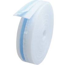 Bande de rive en mousse de polyéthylène pour chape, autocollante avec bavette.