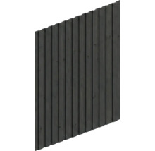 Élément incliné de clôture de protection visuelle en bois avec lamelles verticales en anthracite.