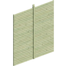 Sichtschutzzaun aus grün imprägniertem Holz mit horizontalen Lamellen und einem Pfosten.