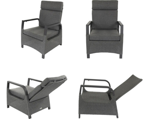 Gartenstuhl aus Polyrattan in vier Ansichten