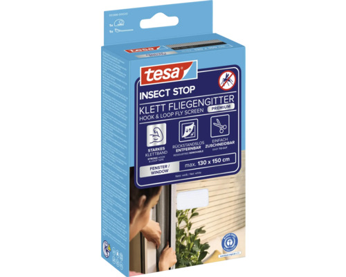 Moustiquaire à scratch Tesa Insect Stop pour fenêtres, dimension maximale 130 x 150 centimètres, aide au montage incluse, label environnemental Ange bleu