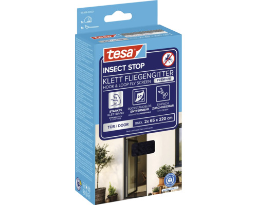 Tesa Insect Stop Klett Fliegengitter zur Montage an der Tür, maximale Größe 2x 65 x 220 cm