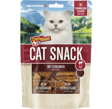 DeliBest Katzen-Snack mit Kalbfleisch und Leinsamen, 93 Prozent Fleischanteil, ohne Zuckerzusatz, hergestellt in der Schweiz.