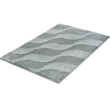 Rechteckige Badematte mit wellenförmigem Muster und weichem Flor in verschiedenen Grautönen.
