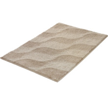 Tapis de bain rectangulaire avec motif à vagues, beige, texture douce.