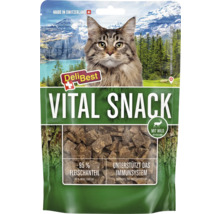 Logo DeliBest, Vital Snack pour chats au gibier, 95 pour cent de viande, soutient le système immunitaire, fabriqué en Suisse.