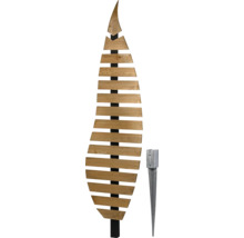 Dekoratives Sichtschutzelement aus Holzlamellen inklusive Einschlagbodenhülse aus Metall.