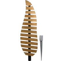 Gartendekoration aus Holz in Blattform mit Pfosten und Metalleinschlaghülse.