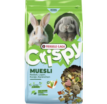 Versele-Laga Crispy Muesli pour lapins avec fibres, légumes et granulés, sans colorants ni arômes artificiels.